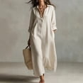 thumbnail image 1 of Morttic Women's Lapel Half Placket Roll Up Sleeve Loose Shirt Maxi Dress – Solid Color Casual Summer Dress with Side Split White，S, 1 of 3