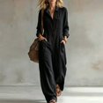 thumbnail image 1 of Morttic Women's Lapel Long Sleeve Button Front Loose Wide Leg Overall Jumpsuit – Pockets Fashion Vacation Outdoor Long Pant Black，XXL, 1 of 2
