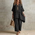 thumbnail image 1 of Morttic Women's Loose Fit Striped Two Piece – Batwing Sleeve Top & Wide Leg Pants, Mixed Stripe Pattern, Boho Summer Wear Black，L, 1 of 2