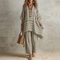 thumbnail image 1 of Morttic Women's Loose Fit Striped Two Piece – Batwing Sleeve Top & Wide Leg Pants, Mixed Stripe Pattern, Boho Summer Wear Khaki，XXL, 1 of 2