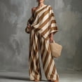 thumbnail image 1 of Morttic Women's One Shoulder Long Sleeve Top & Wide Leg Pants Set – Loose Fit Diagonal Stripe Spring Summer Fashion Outfit Camel Color，S, 1 of 2