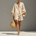 thumbnail image 1 of Morttic Women's Solid Color Batwing Sleeve 2 Piece Set – V-Neck Top & Loose Shorts with Pockets Casual Summer Outfit Apricot，S, 1 of 6