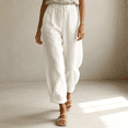thumbnail image 1 of Morttic Women's Solid Color Crinkle Jogger Pants – Elastic Drawstring High Waist Pockets Cropped Cuff Casual Vacation Trousers White，S, 1 of 6