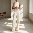 thumbnail image 1 of Morttic Women's Solid Color High Neck Halter Top & Pleated Wide Leg Pants Set – Sleeveless Business Casual & Everyday Outfit White，XXL, 1 of 6