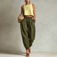 thumbnail image 1 of Morttic Women's Solid Color High Waist Pleated Jogger Pants – Cuffed Ankle Lantern Trousers with Side Pockets Summer Daily Wear Army Green，XL, 1 of 4