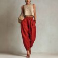 thumbnail image 1 of Morttic Women's Solid Color High Waist Pleated Jogger Pants – Cuffed Ankle Lantern Trousers with Side Pockets Summer Daily Wear Red，XXL, 1 of 3
