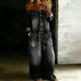 thumbnail image 1 of Morttic Women's Solid Color Off-Shoulder Denim-Look Jumpsuit – Long Sleeve Button Front, Wide Leg Pants with Pockets Black，S, 1 of 2