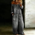 thumbnail image 1 of Morttic Women's Solid Color Off-Shoulder Denim-Look Jumpsuit – Long Sleeve Button Front, Wide Leg Pants with Pockets Gray，M, 1 of 2