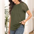 thumbnail image 1 of Morttic Women's Solid Color Ruched Front Short Sleeve Round Neck Lace Hollowed-Out Patchwork, Summer Casual T-Shirt Army Green，XXL, 1 of 3