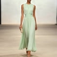 thumbnail image 1 of Morttic Women's Solid Color Sleeveless Pleated Maxi Dress – Waist-Cinching Flowy Chiffon Evening & Wedding Guest Gown Light Green，L, 1 of 3