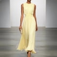 thumbnail image 1 of Morttic Women's Solid Color Sleeveless Pleated Maxi Dress – Waist-Cinching Flowy Chiffon Evening & Wedding Guest Gown Yellow，S, 1 of 4