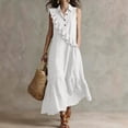 thumbnail image 1 of Morttic Women's Solid Color Sleeveless Shirt Dress – Lapel Half Button, Ruffled Details, Side Pockets Boho Beach Long Dress White，S, 1 of 2