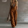 thumbnail image 1 of Morttic Women's Solid Color Sleeveless V-Neck Jumpsuit – Button Front Wide Leg Overalls with Pockets, Casual Summer One Piece Caramel Color，XL, 1 of 2