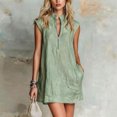 thumbnail image 1 of Morttic Women's Solid Color Stand Collar Half Zip Sleeveless Mini Dress – Side Pockets, Loose Shift, Casual Work & Weekend Light Green，M, 1 of 2