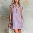 thumbnail image 1 of Morttic Women's Solid Color Stand Collar Half Zip Sleeveless Mini Dress – Side Pockets, Loose Shift, Casual Work & Weekend Light Purple，S, 1 of 2