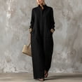 thumbnail image 1 of Morttic Women's Stand Collar Long Sleeve Single-Breasted Jumpsuit – Casual Relaxed Straight Long Jumpsuit with Side Pockets Black，S, 1 of 2