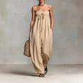 thumbnail image 1 of Morttic Women's Strapless Sleeveless Jumpsuit with Pockets – Solid Color Pleated Design Elegant Casual Outfit Apricot，XS, 1 of 2
