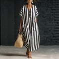 thumbnail image 1 of Morttic Women's Stripe V-Neck Batwing Short Sleeve Loose Maxi Dress – Side Pockets Bohemian Casual Summer Vacation Dress Black，S, 1 of 2