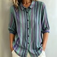 thumbnail image 1 of Morttic Women's Striped Lapel Collar Button Down Shirt – Collared Puff 3/4 Sleeve Blouse, Casual Loose Summer Top Green，XL, 1 of 6