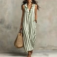 thumbnail image 1 of Morttic Women's Striped V-Neck Sleeveless Maxi Dress – Pocket, Ruffle Neckline, Casual Resort & Everyday Wear Green，M, 1 of 2