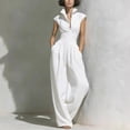 thumbnail image 1 of Morttic Women's Stylish Solid Color Slim Fit Stand Collar Cap Sleeve Jumpsuit – High-Waist Wide Leg with Side Pocket White，L, 1 of 3