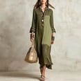 thumbnail image 1 of Morttic Women's Summer Striped Shirt Dress – Long Sleeve Spliced Lapel Midi Dress Casual Office & Daily Wear with Chest Pocket Army Green，XL, 1 of 2