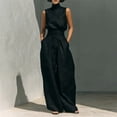 thumbnail image 1 of Morttic Women's Turtleneck Sleeveless Top and Wide Leg Pants Set – High Waist with Pockets, Casual Summer Outfit Black，XXXL, 1 of 3
