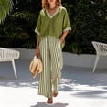 thumbnail image 1 of Morttic Women's V-Neck Top and Striped Wide Leg Pants Set – Relaxed Fit 2 Piece Casual Suit, Spring Summer Wear Green，M, 1 of 3