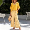 thumbnail image 1 of Morttic Women's V-Neck Top and Striped Wide Leg Pants Set – Relaxed Fit 2 Piece Casual Suit, Spring Summer Wear Yellow，S, 1 of 3