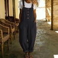 thumbnail image 1 of Morttic Women's Vintage Button Front Bib Pants – Straight Leg, Side Pockets, Solid Color Summer Overalls Black，L, 1 of 2