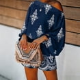thumbnail image 1 of Morttic Women's Vintage Print 2 Piece Set – Off-Shoulder Batwing Sleeve Top & High Waist Shorts Boho Summer Vacation Outfit Navy Blue，M, 1 of 4