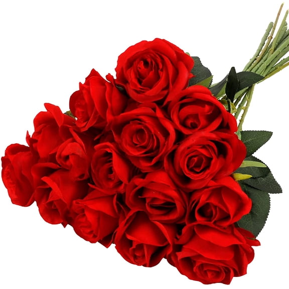 Morttic12pcs Artificial Roses with Stems Red Roses Valentine's Artificial Flowers Decorations for Mothers Day Bridal Bouquet Wedding Party Christmas Home Decor (Red)