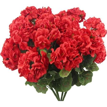 Morttic 4 Pcs Artificial Geraniums Silk Flowers Outdoor Artificial Red Geranium Bush Faux Flowers Red Geraniums for Floral Home Decor Outdoor Indoor Garden Patio Grave Cemetary Vase Table Centerpiece