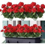 Morttic4 Pack Artificial Flowers for Outdoors 14'' Red Geranium Silk Flowers Outdoor UV Resistant Garden Plants Bush Faux Flowers for Home Wedding Kitchen Table Centerpieces Decor (Red)