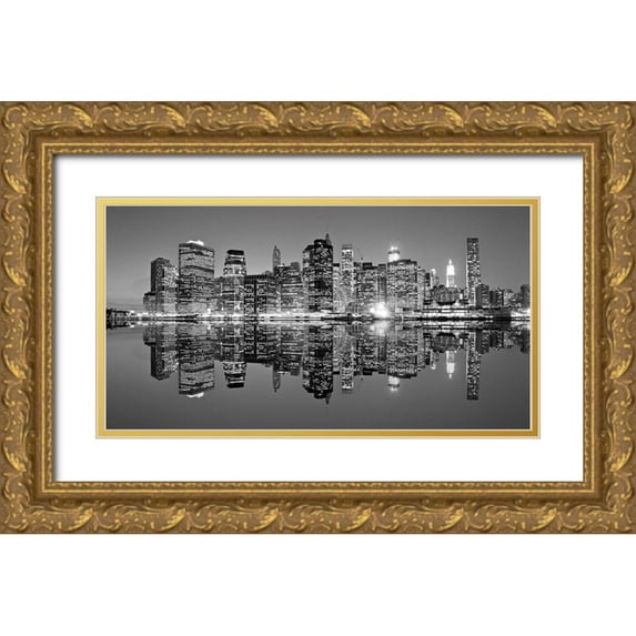Mortula 32x19 Gold Ornate Wood Framed with Double Matting Museum Art Print Titled - Downtown Lights