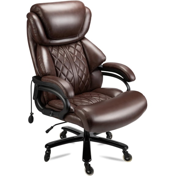 Morufur Leather Office Chair, Big and Tall Office Chair 500LBS Wide Seat Ergonomic Computer Desk Chair with 360 Swivel High Back Executive Leather Chair Adjustable Task Chair, Brown