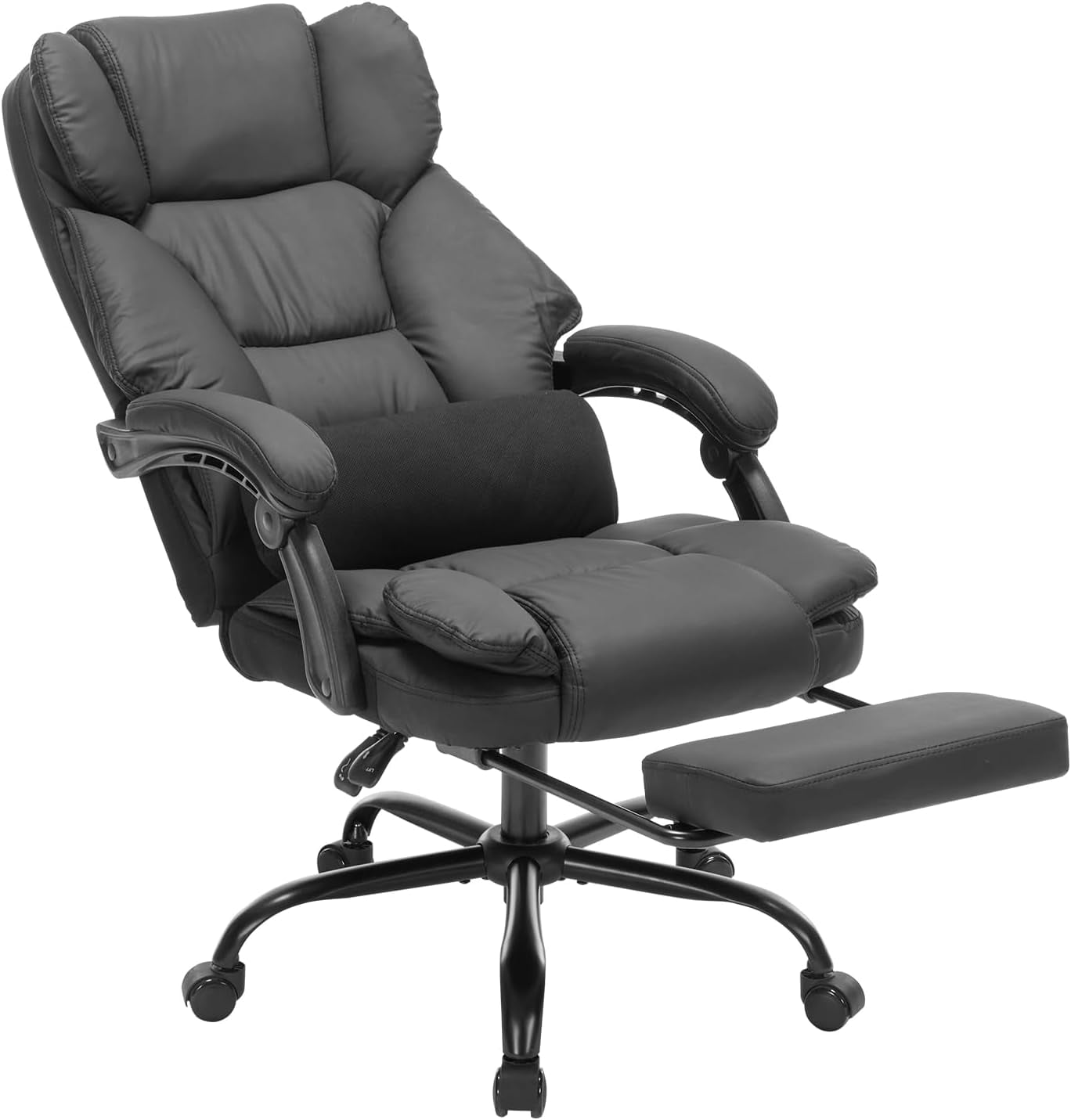 Morufur Leather Office Chair with Foot Rest, Office Chair 400LBS Wide Seat Ergonomic Computer Desk Chair with 360 Swivel High Back Executive Leather Chair Adjustable Task Chair, Black