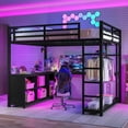 thumbnail image 1 of Morufur Metal Queen Size Loft Bed with Wardrobe and L-Shaped Desk, Metal Bed with Storage Cubes and Shelves, Heavy Duty Loft Bed for Bedroom, Black, 1 of 10