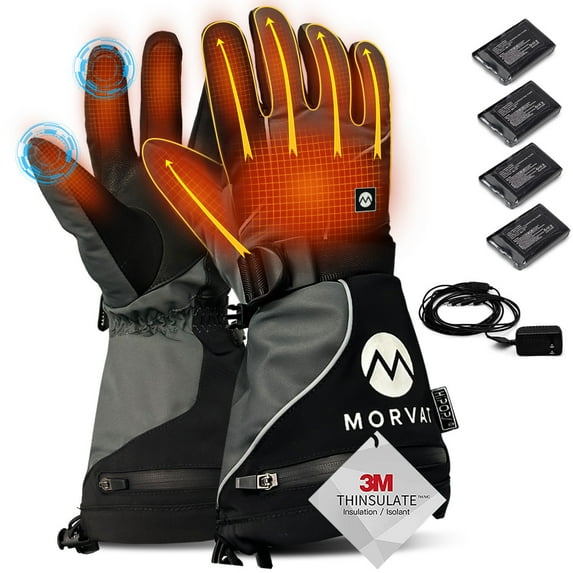 Morvat 16+ Hour Charge Men/Women Rechargeable Battery Electric Heated Gloves, Included 4 Batteries, L