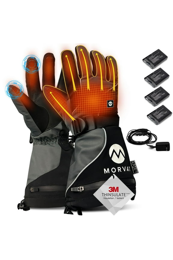 16+ Hour Charge Men/Women Rechargeable Battery Electric Heated Gloves, Included 4 Batteries, M