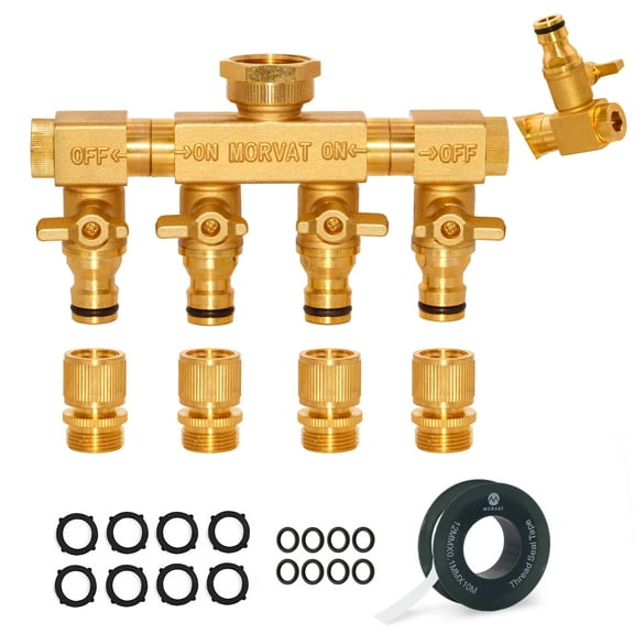 Morvat Brass 4-Way Twist Hose Splitter with Mount Kit & Quick Connect Attachment