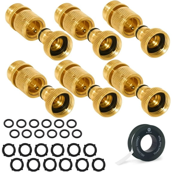 Morvat Brass Quick Connect Hose Fittings for Source Connections, 6 Pack