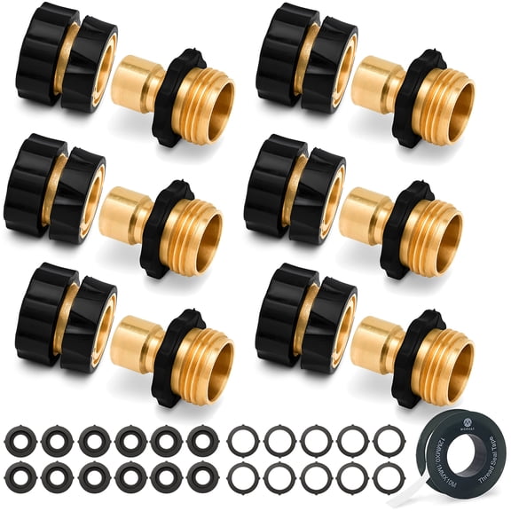 Morvat Brass Quick Hose Connector, Easily Add Attachments to Garden Hose, 6 Pack