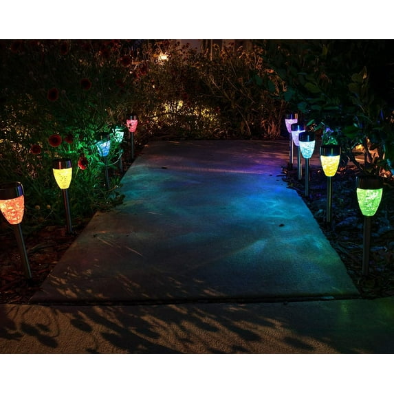 Morvat Color Changing Landscape Solar Pathway Lights, 16 Pack
