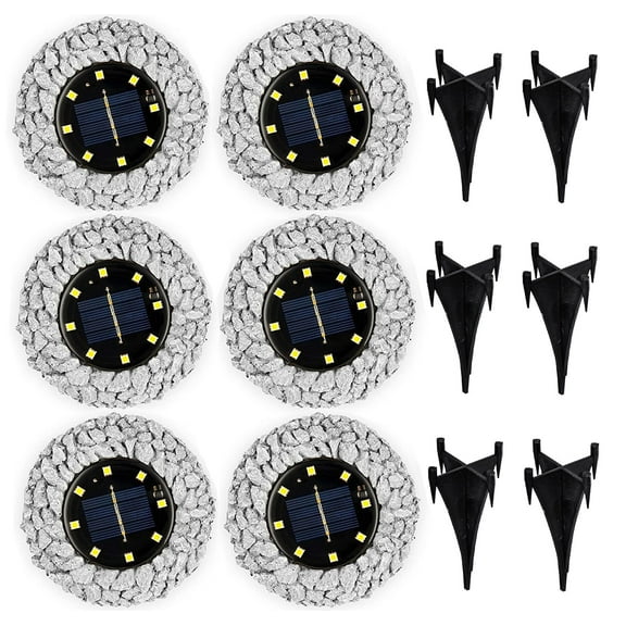 Morvat Grey LED Solar Powered Rock Pathway Lights, Amber Light, 6 Pack