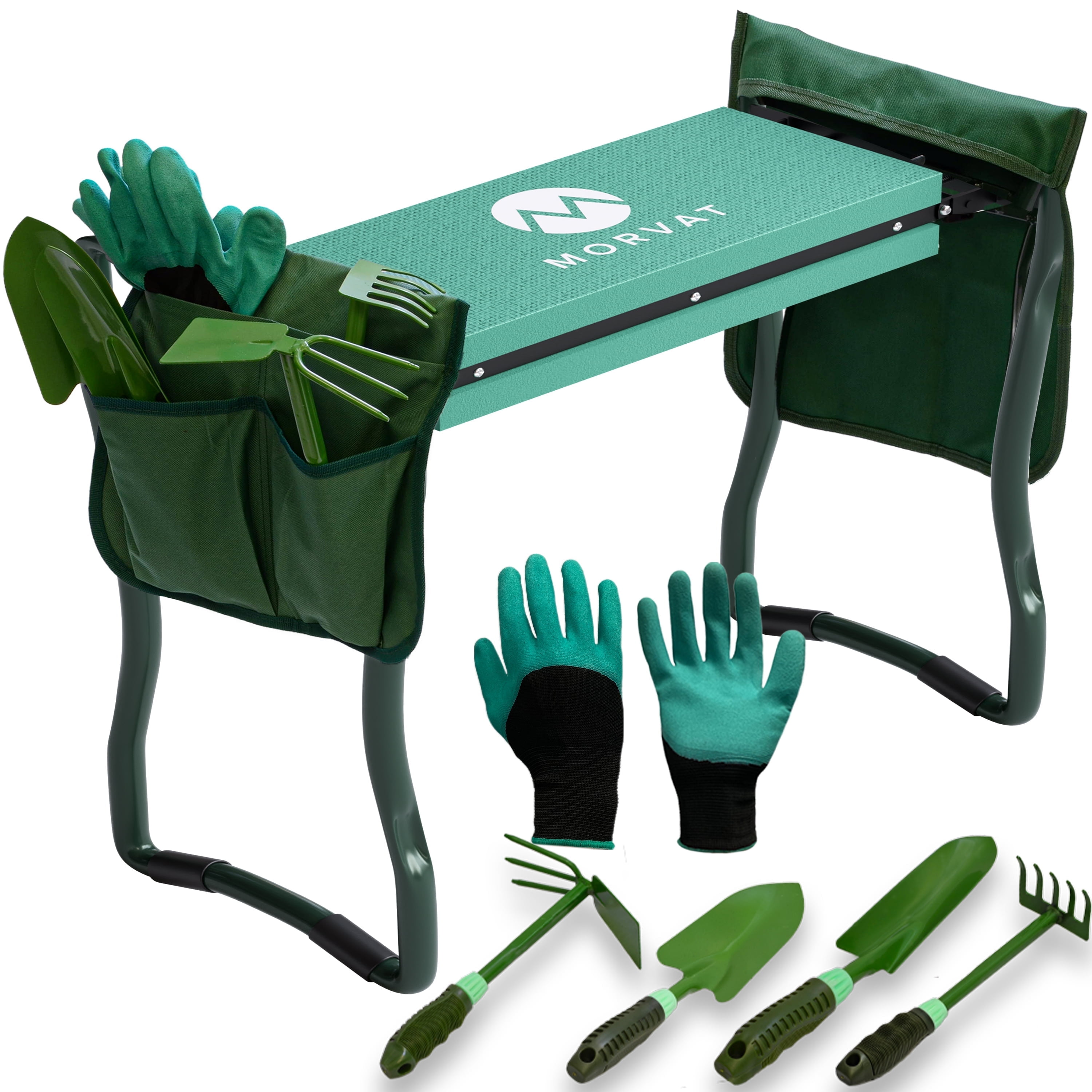 Morvat Heavy Duty Green Garden Kneeler with Gardening Gloves, 4 Tools & 2 Bags