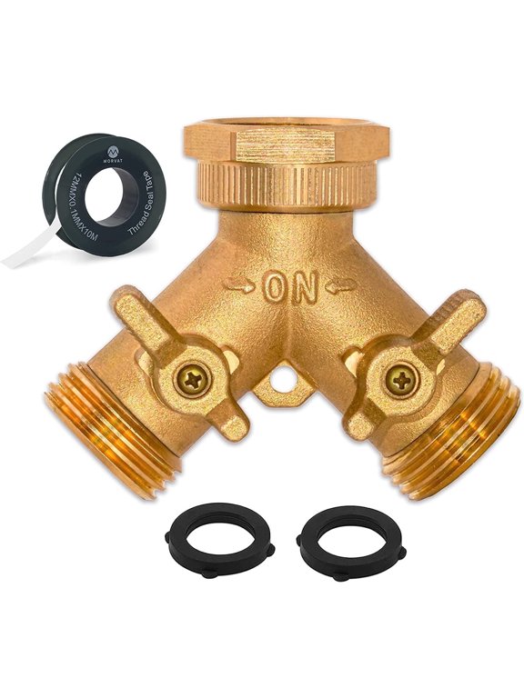 Heavy Duty Hexagonal Brass 2 Way Garden Hose Y Splitter
