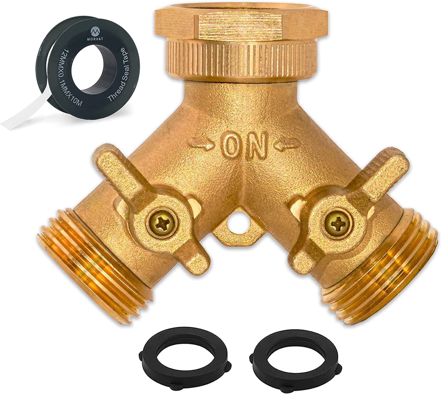Morvat Heavy Duty Hexagonal Brass 2 Way Garden Hose Y Splitter