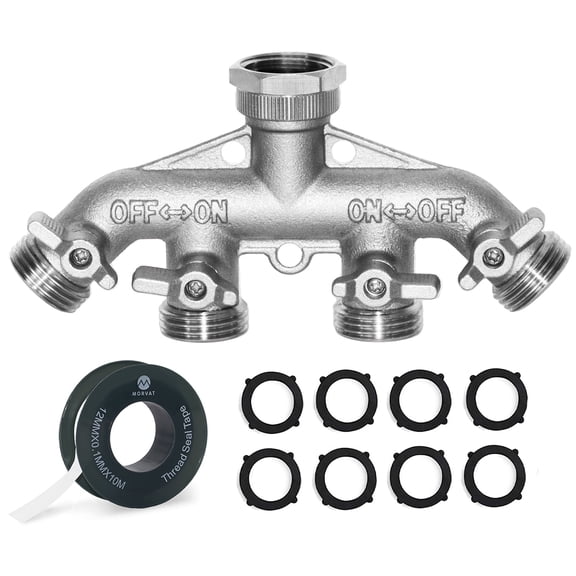 Morvat Heavy Duty Nickel Plated Brass 4 Way Garden Hose Splitter