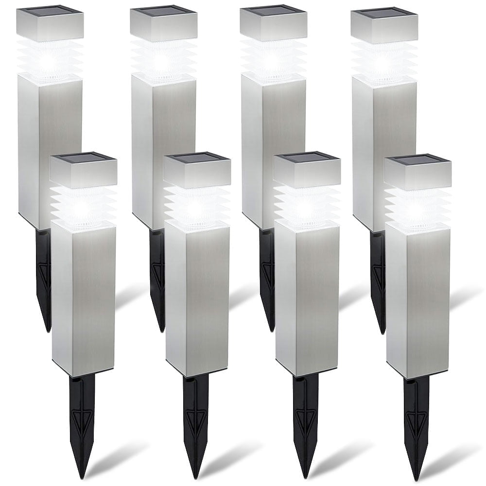 Morvat LED Stainless Steel Outdoor Landscape Yard Pathway Solar Lights, 8 Pack